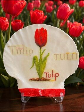 Handmade Tulip Decorative Plate - Red Tulip Design